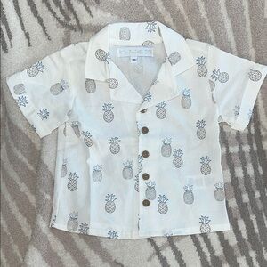 Rachel Zoe Kids Linen Blend Pineapple Print Shirt - Cream
